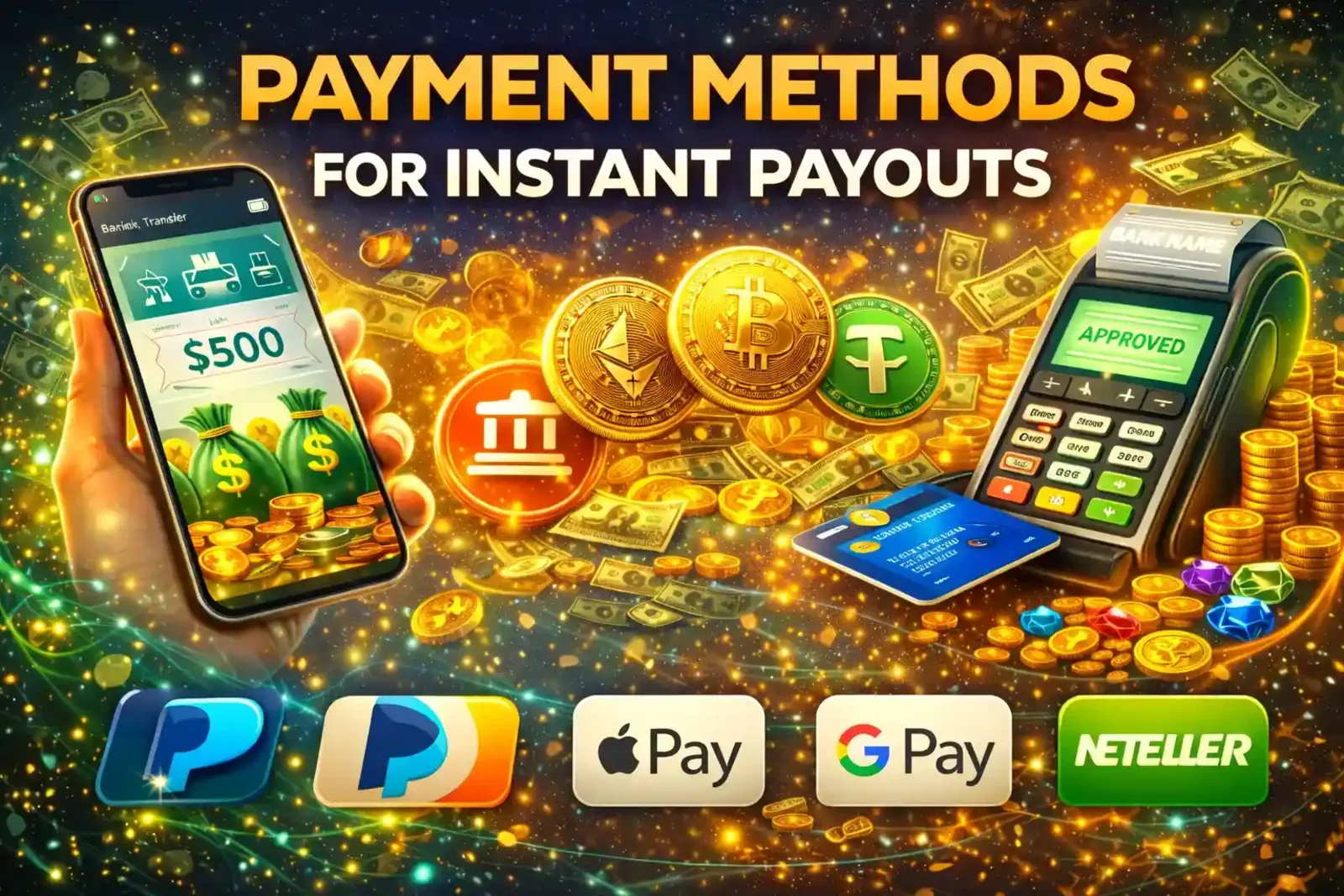Multiple payment options including PayPal, Apple Pay, Google Pay, Neteller and cryptocurrency for instant casino payouts